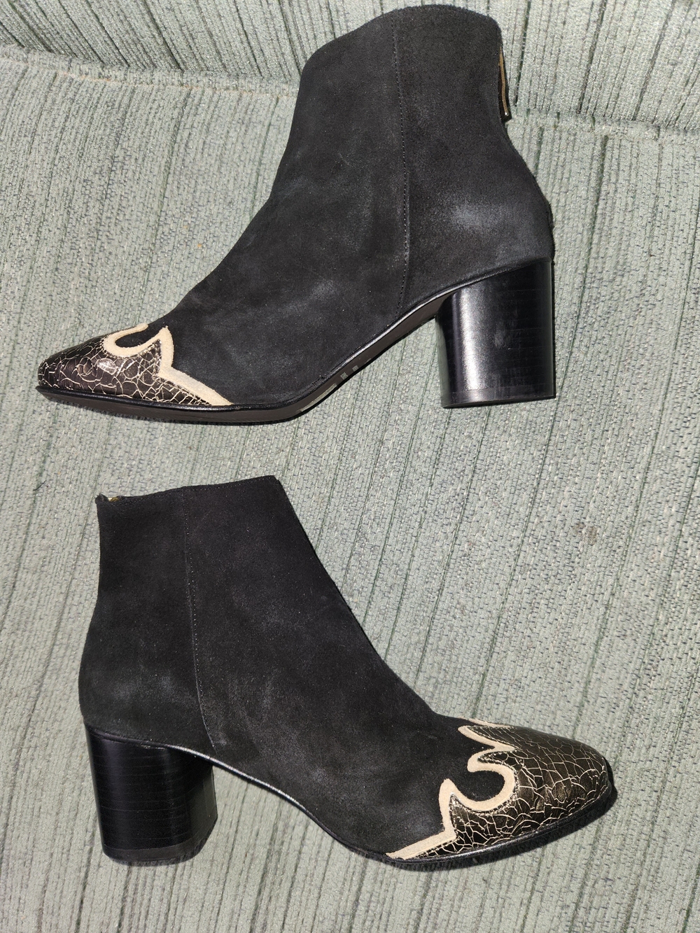 🍉Free People Black Suede Ankle Boots with Silver Toe Detail